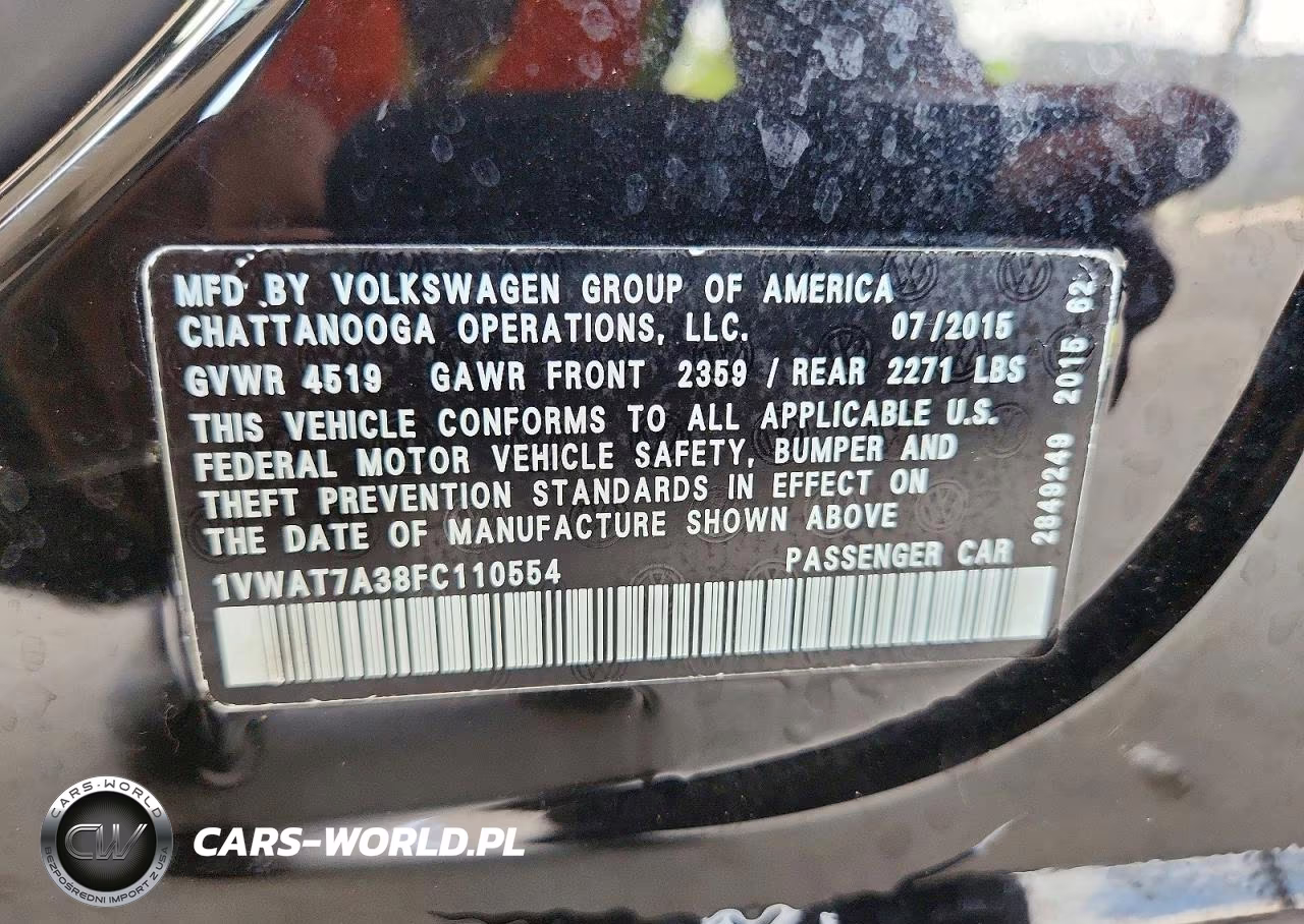 2015 Volkswagen Passat S VIN:1VWAT7A38FC110554 - 12