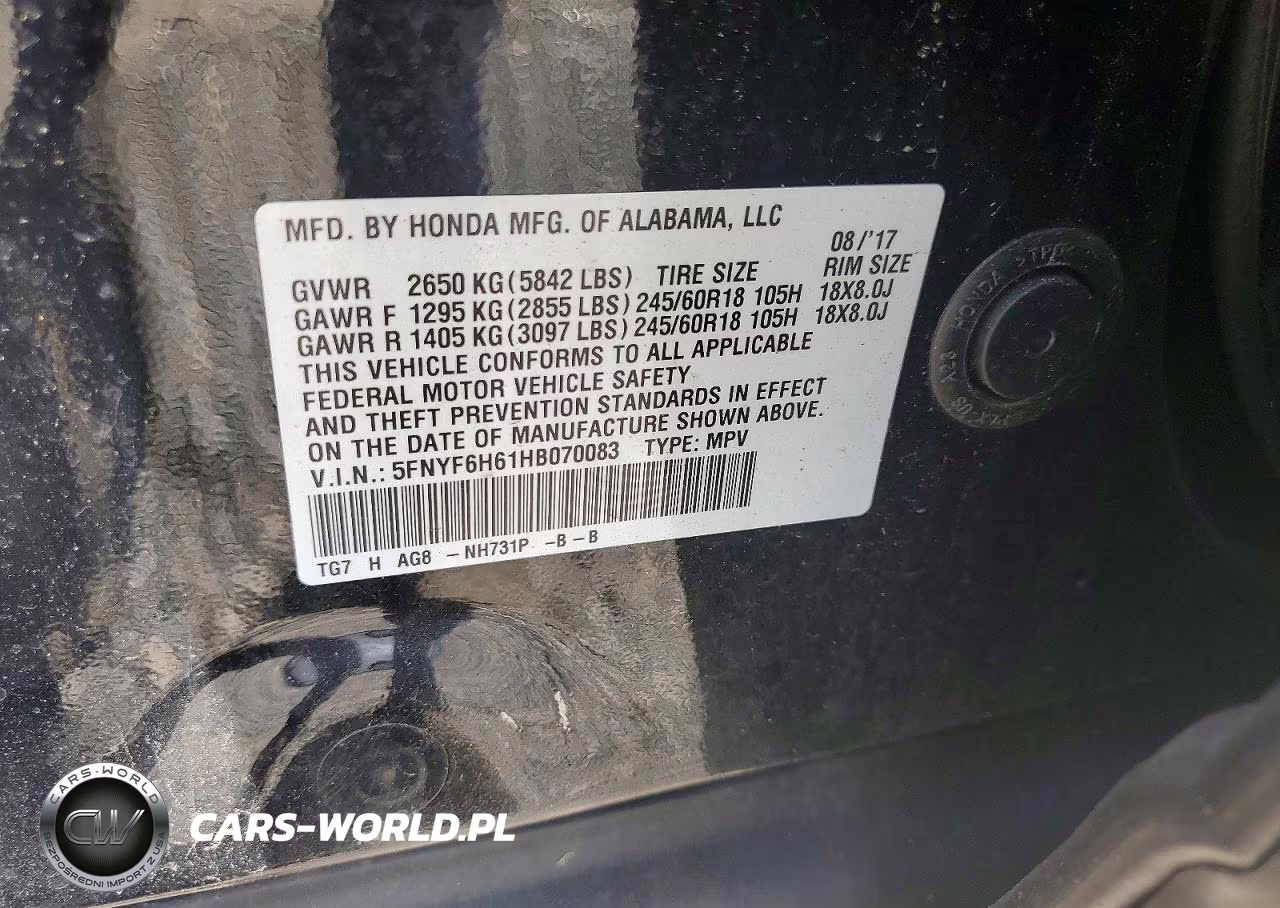 2017 Honda Pilot Exl VIN:5FNYF6H61HB070083 - 13