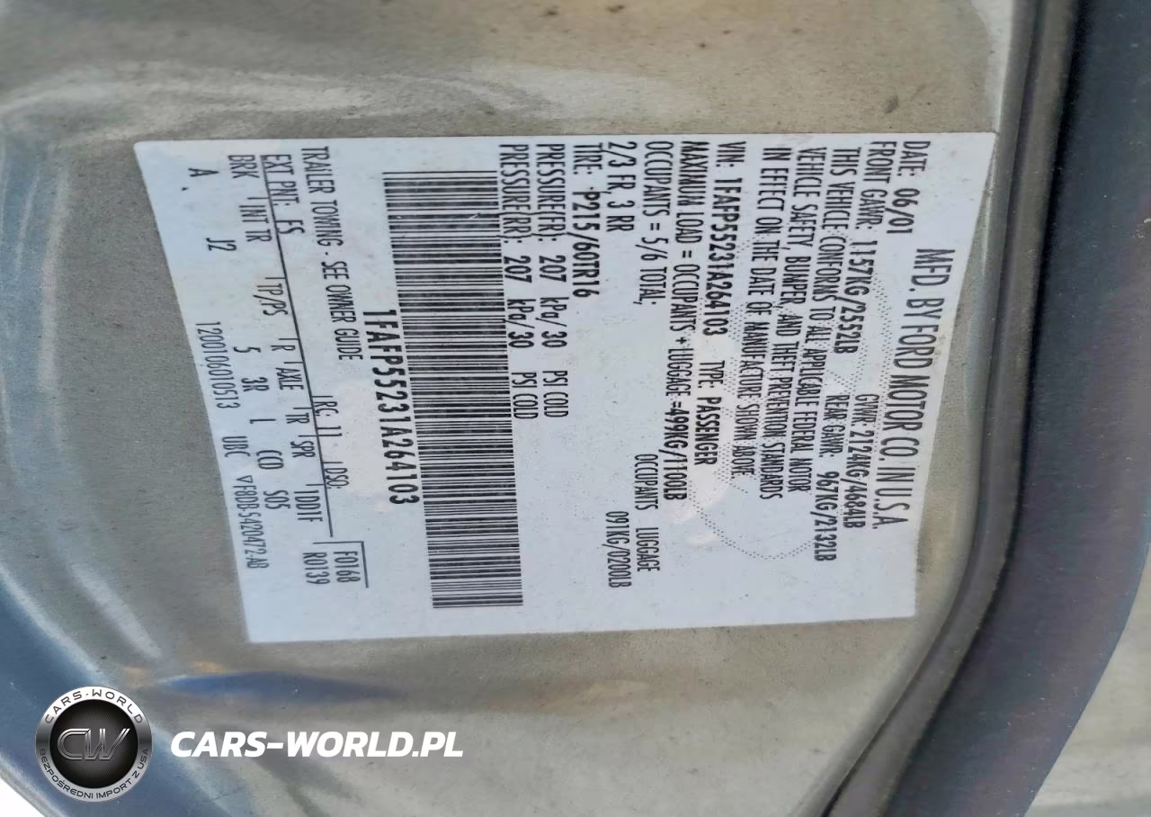 2001 Ford Taurus Ses VIN:1FAFP55231A264103 - 12