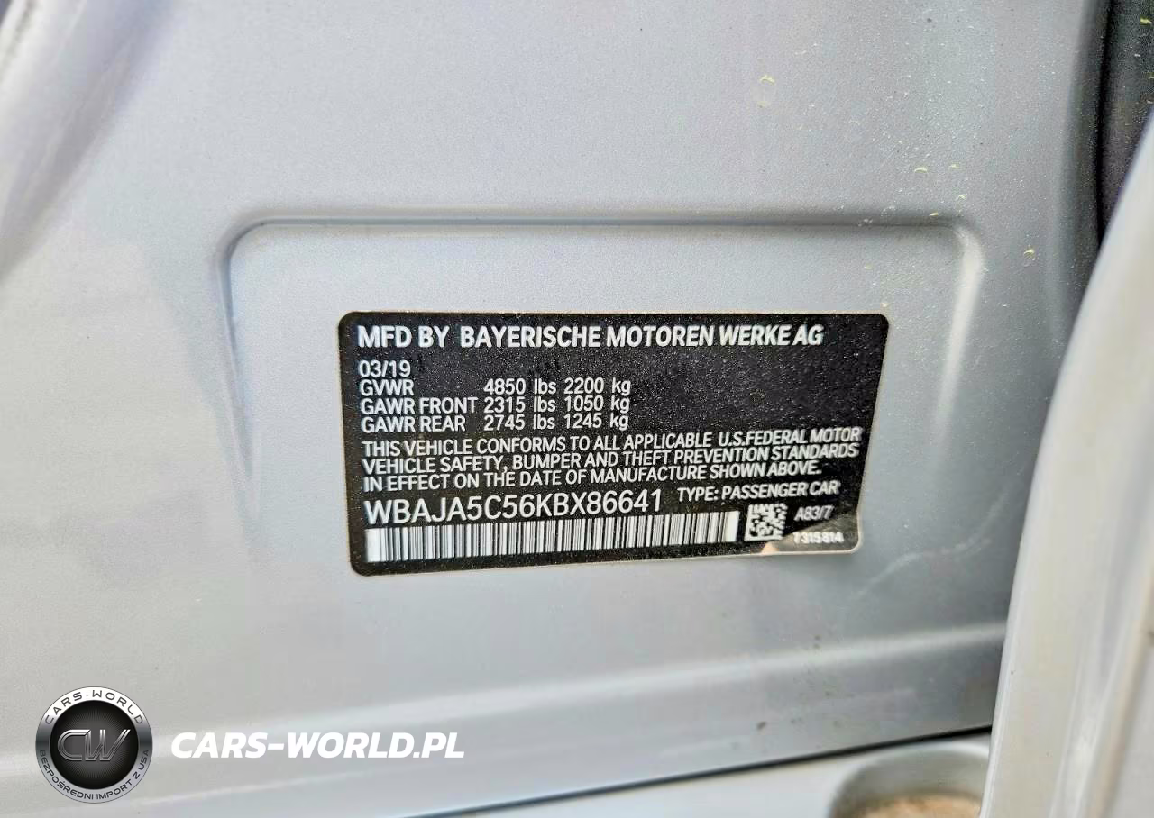 2019 BMW 530 I VIN:WBAJA5C56KBX86641 - 12