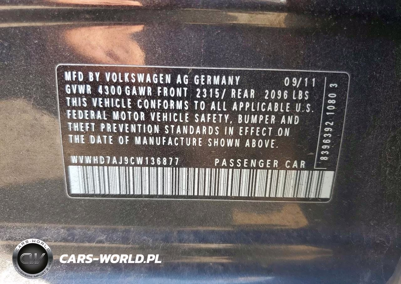 2012 Volkswagen Gti VIN:WVWHD7AJ9CW136877 - 12