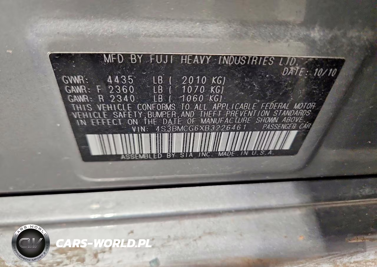 2011 Subaru Legacy 2.5I Premium VIN:4S3BMCG6XB3226461 - 12