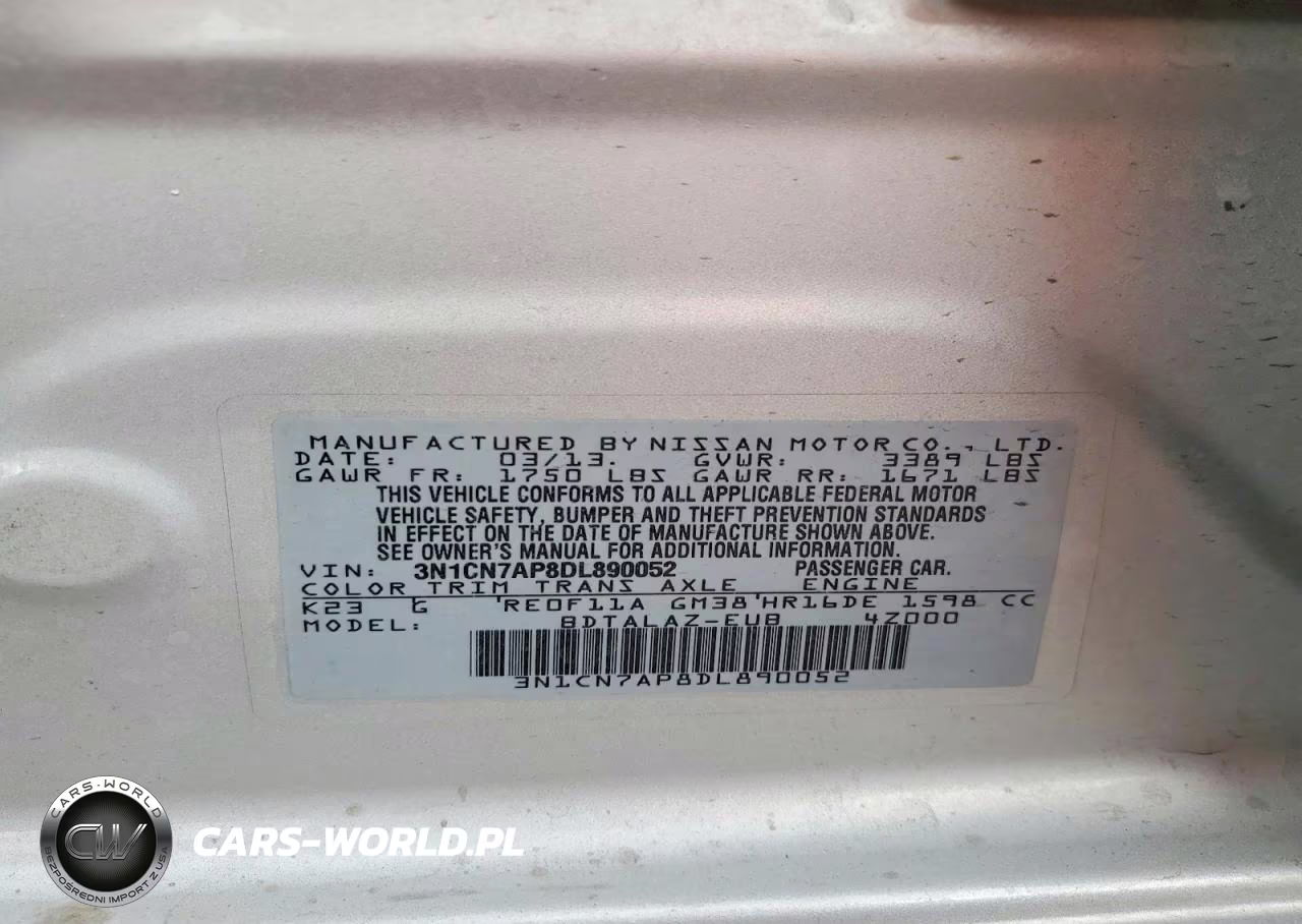2013 Nissan Versa 1.6 S VIN:3N1CN7AP8DL890052 - 12