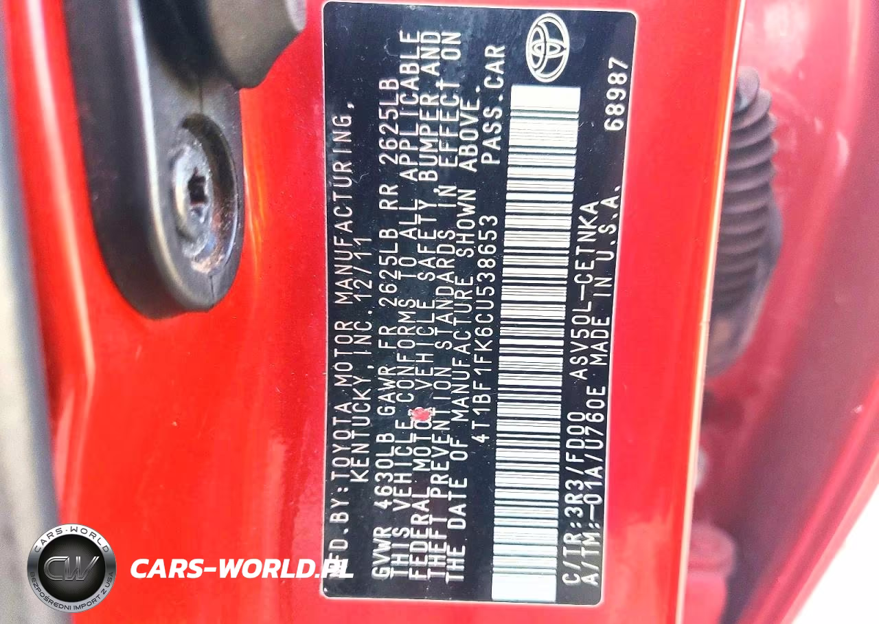 2012 Toyota Camry Le VIN:4T1BF1FK6CU538653 - 12