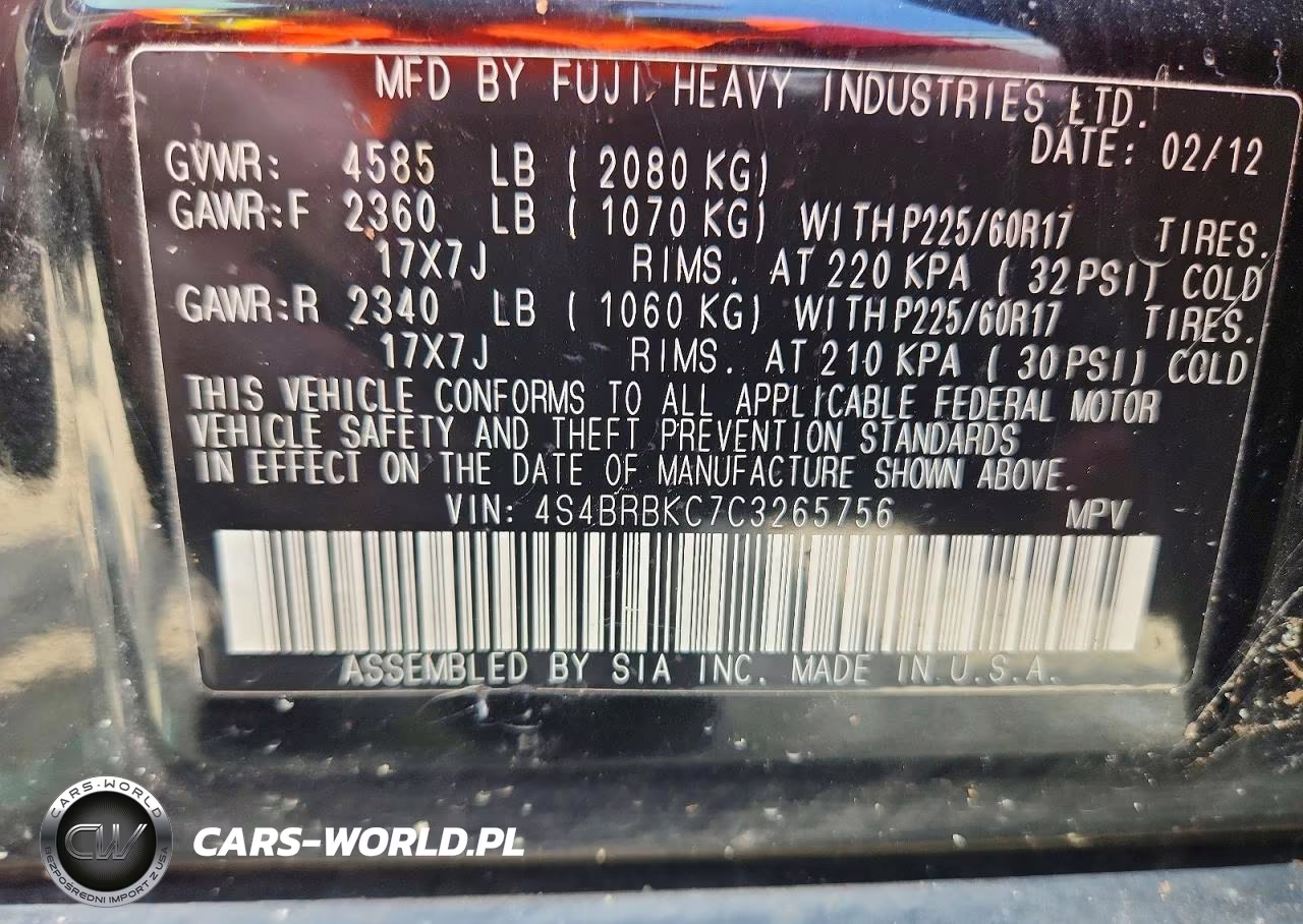 2012 Subaru Outback 2.5I Limited VIN:4S4BRBKC7C3265756 - 12
