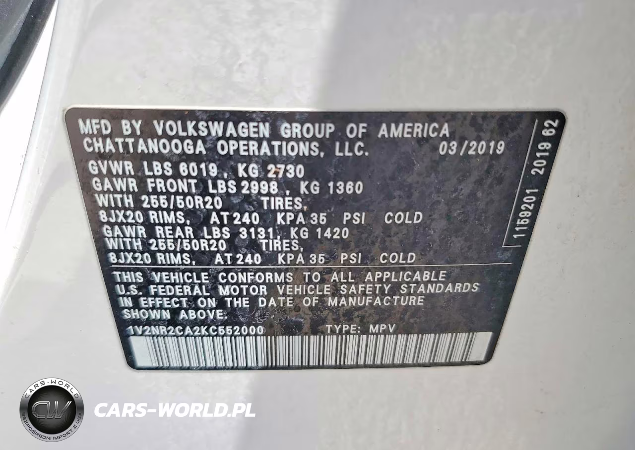 2019 Volkswagen Atlas Sel Premium VIN:1V2NR2CA2KC552000 - 12