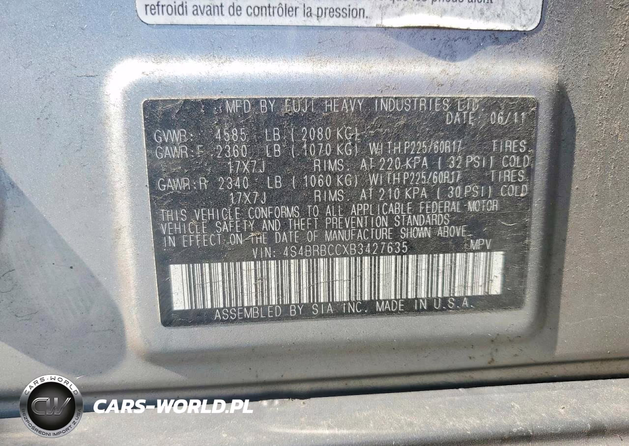 2011 Subaru Outback 2.5I Premium VIN:4S4BRBCCXB3427635 - 12