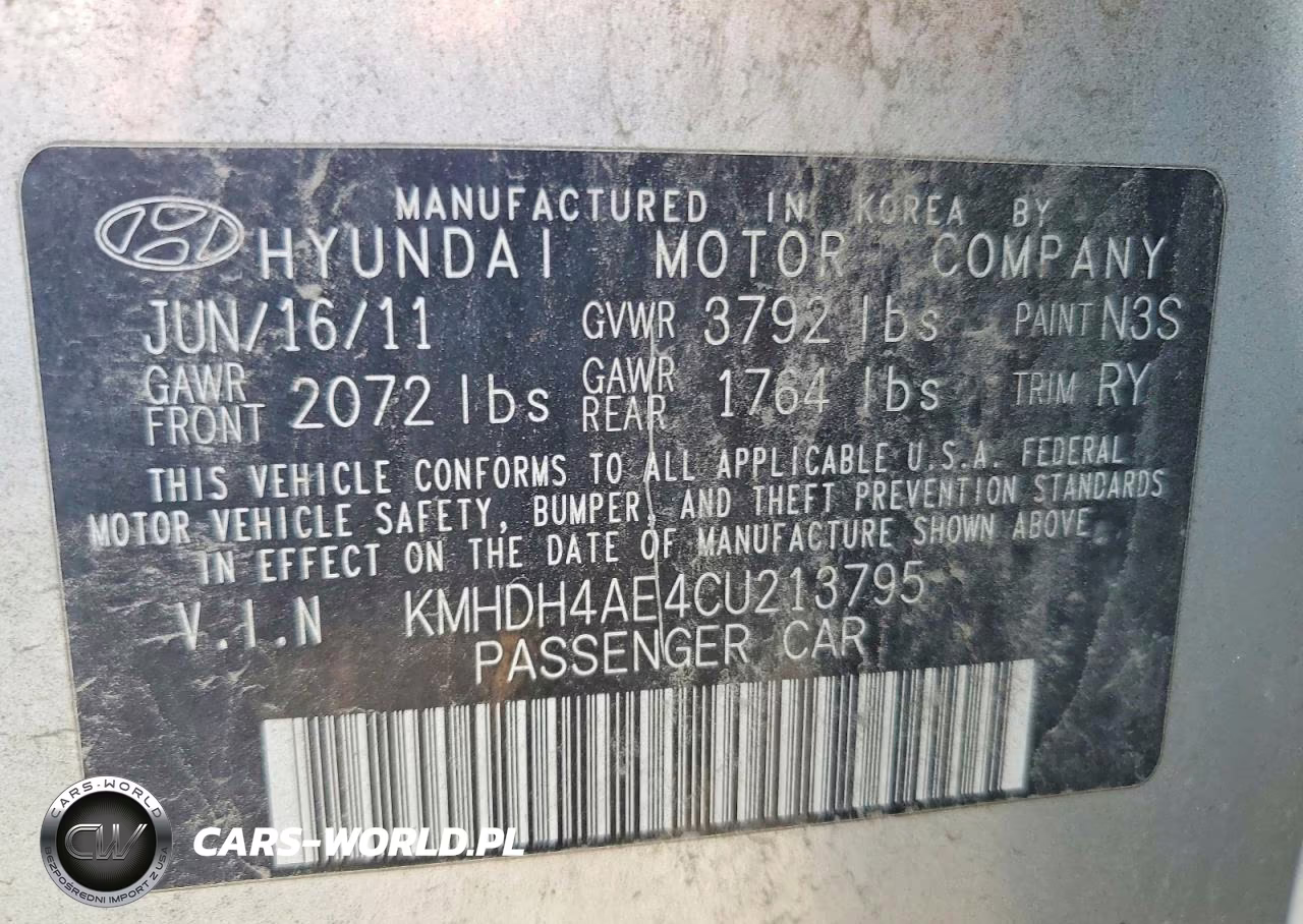 2012 Hyundai Elantra Limited VIN:KMHDH4AE4CU213795 - 12