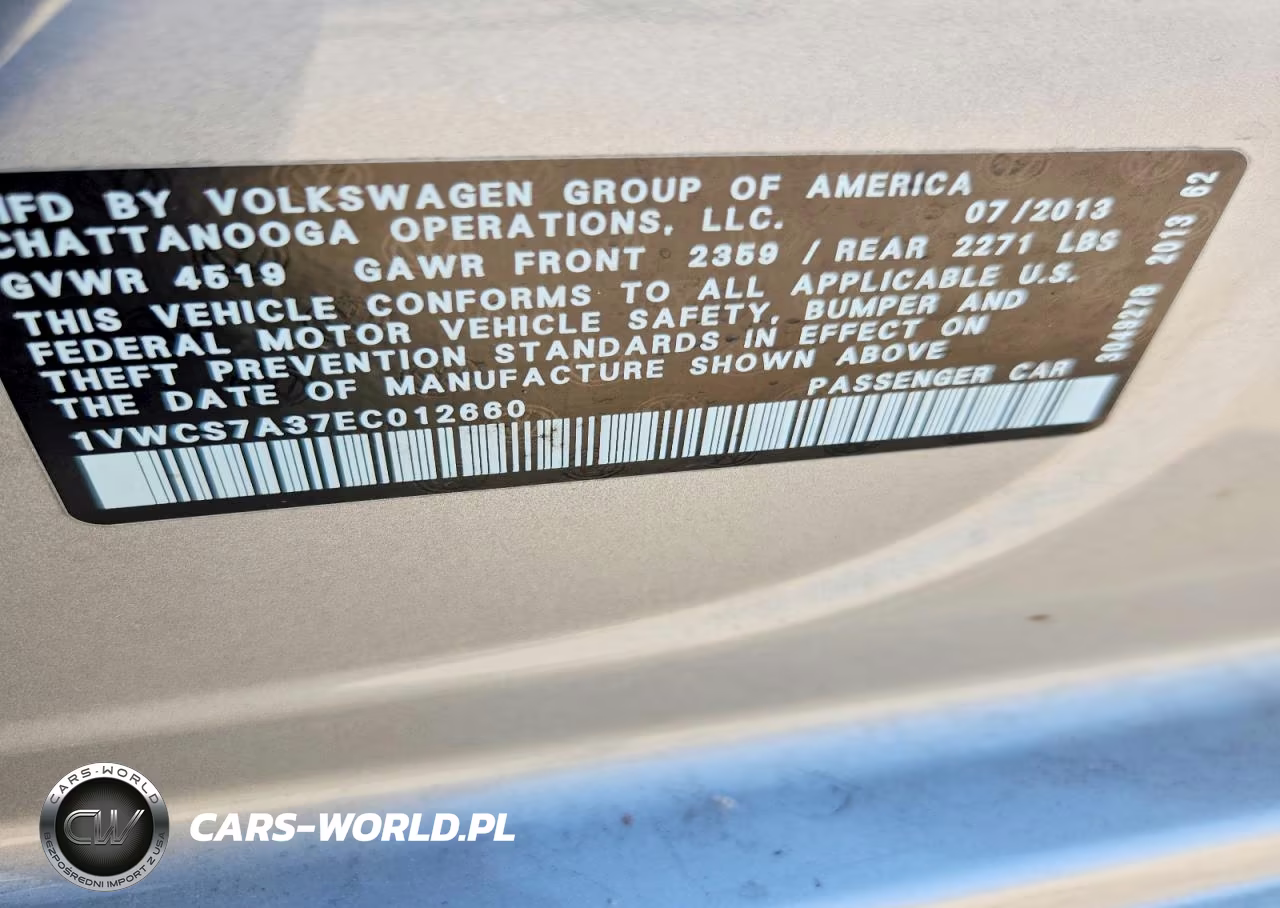 2014 Volkswagen Passat Sel VIN:1VWCS7A37EC012660 - 12
