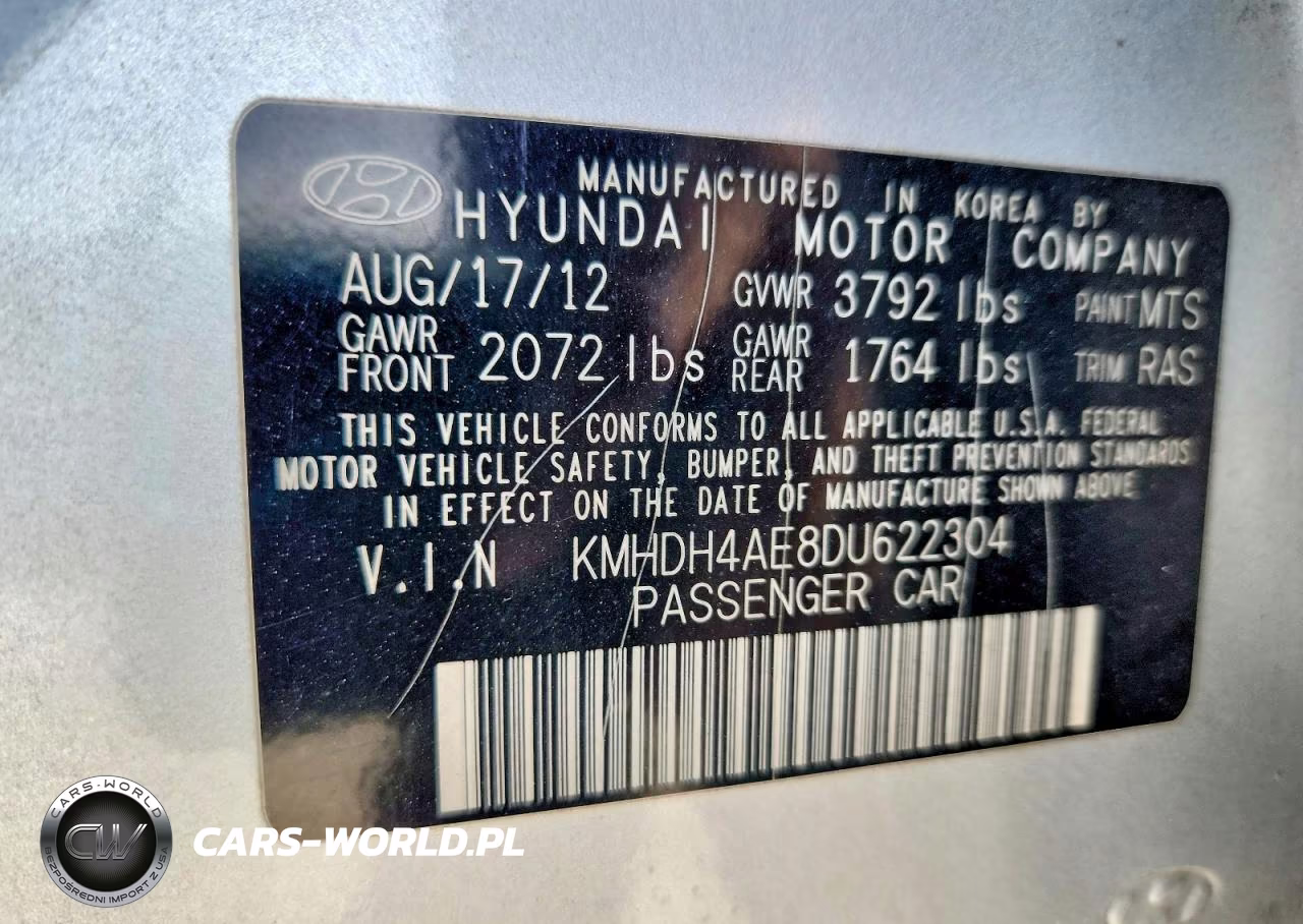 2013 Hyundai Elantra Gls VIN:KMHDH4AE8DU622304 - 12