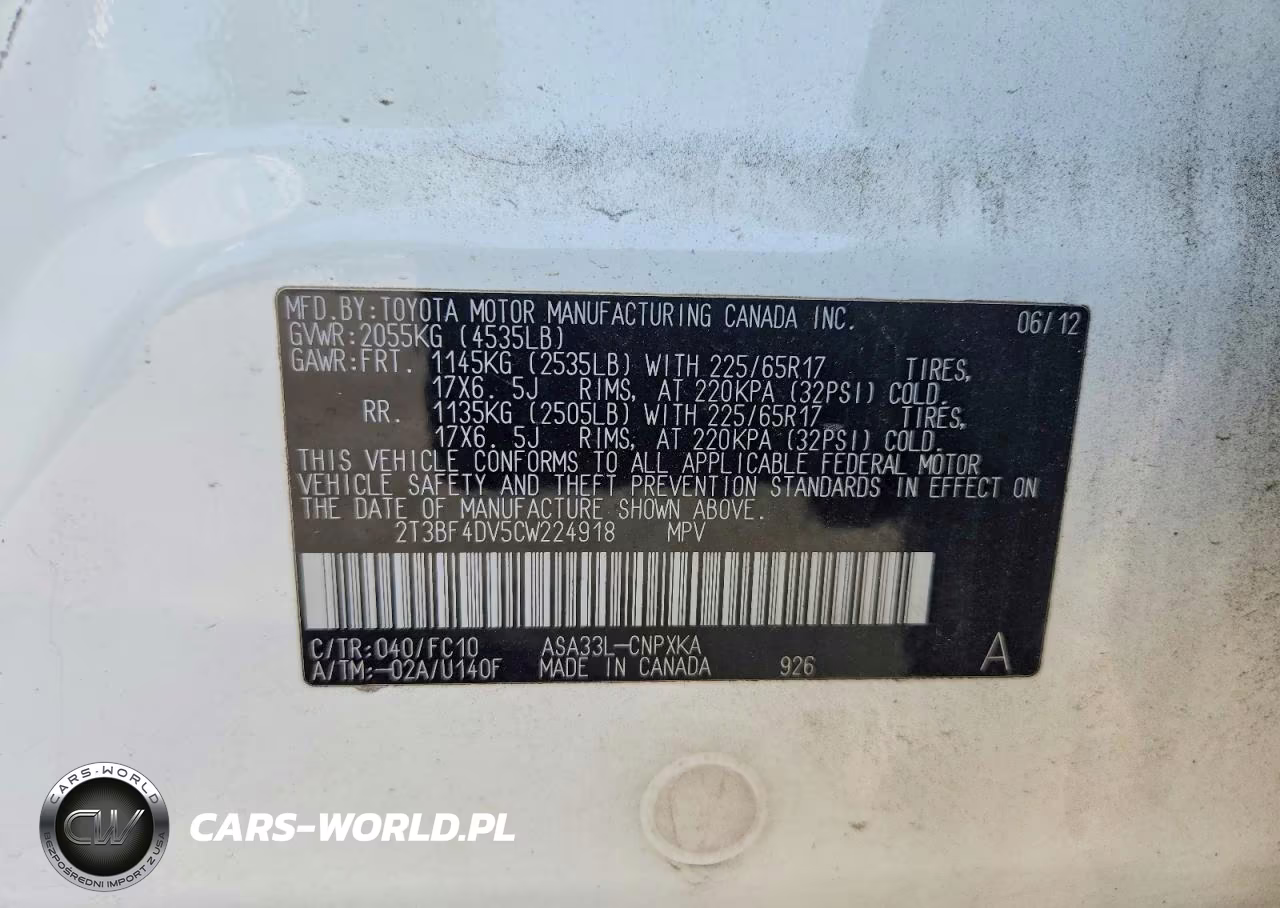 2012 Toyota Rav4 Base VIN:2T3BF4DV5CW224918 - 12