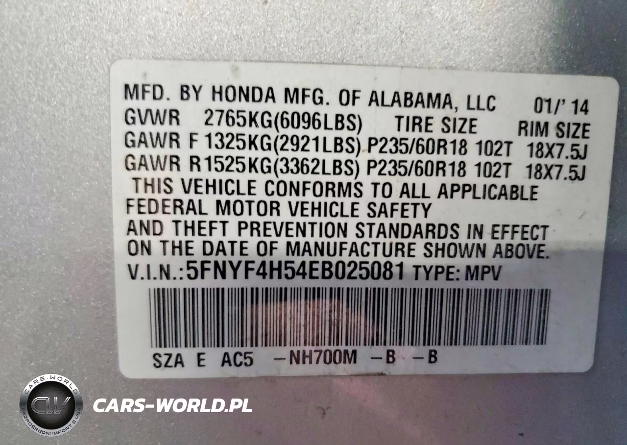 2014 Honda Pilot Exl VIN:5FNYF4H54EB025081 - 13