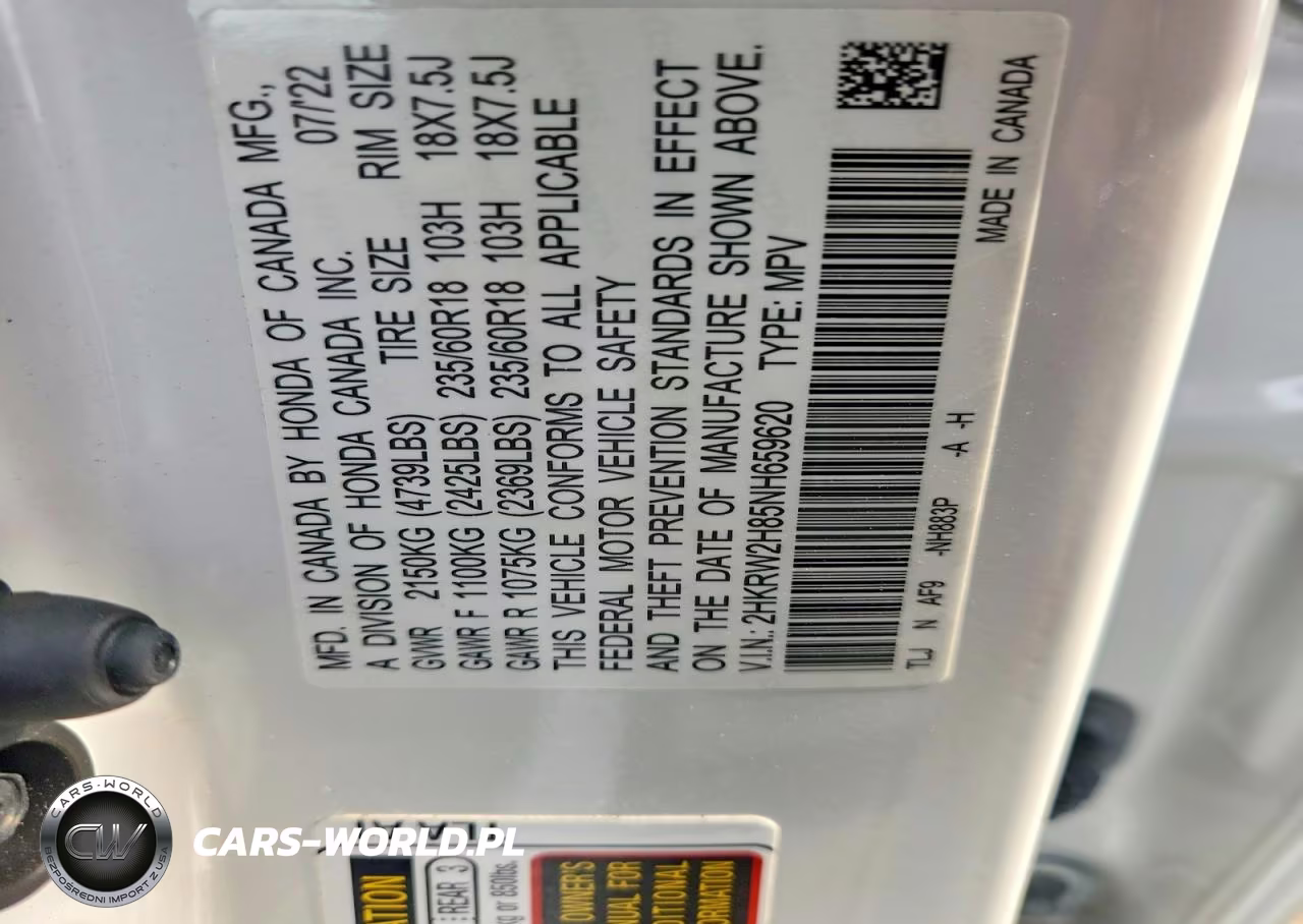 2022 Honda Cr-V Exl VIN:2HKRW2H85NH659620 - 14