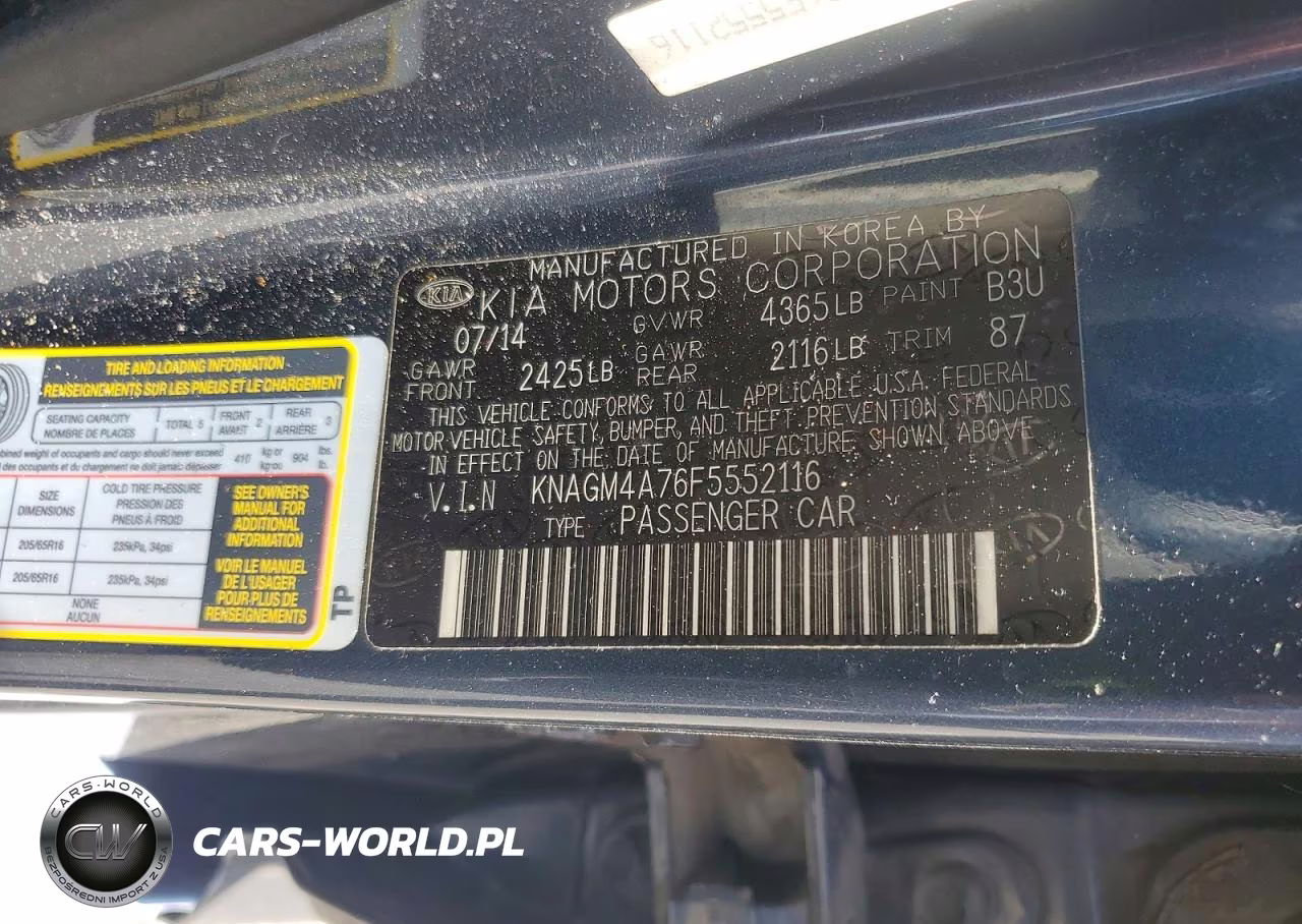 2015 Kia Optima Lx VIN:KNAGM4A76F5552116 - 12