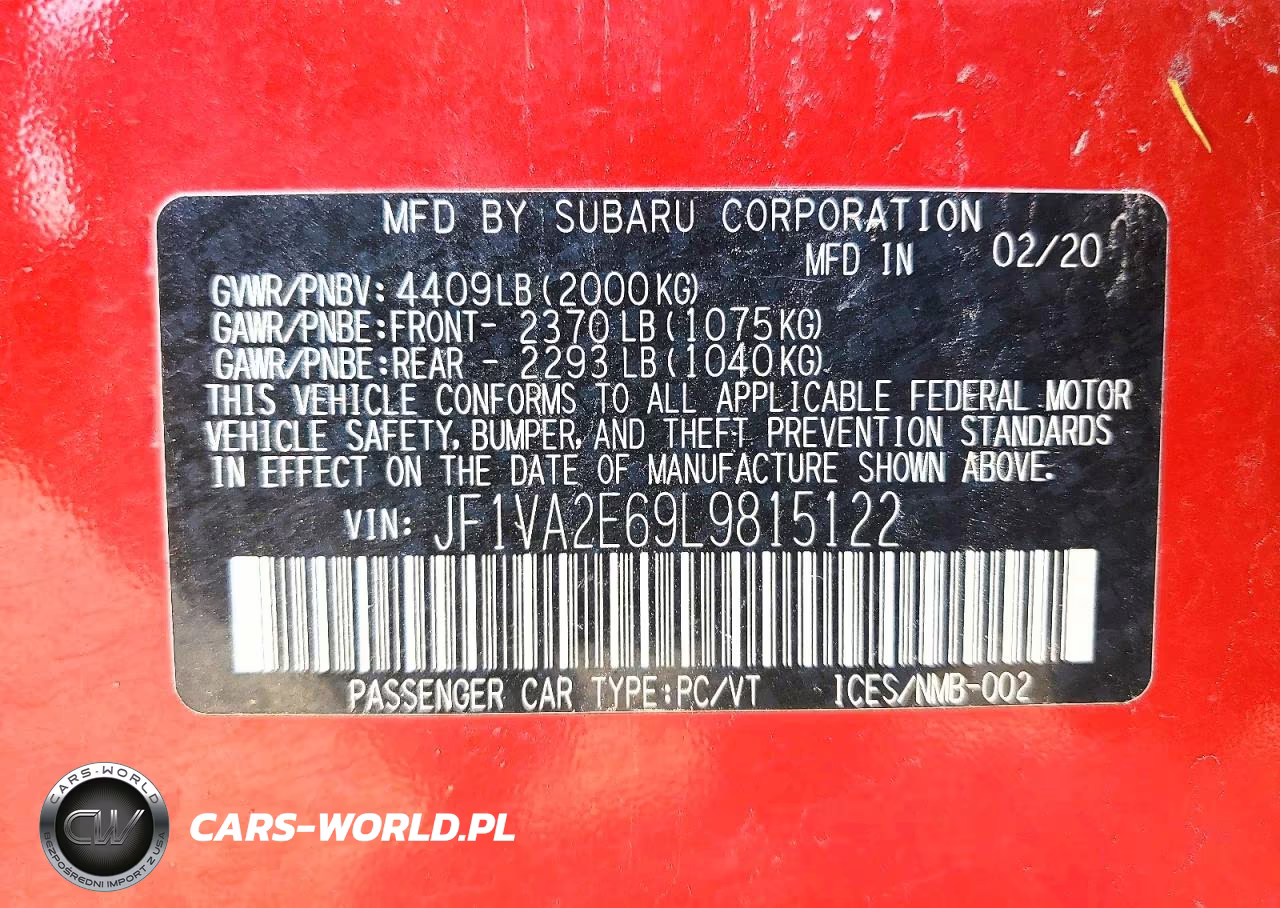 2020 Subaru Wrx VIN:JF1VA2E69L9815122 - 13