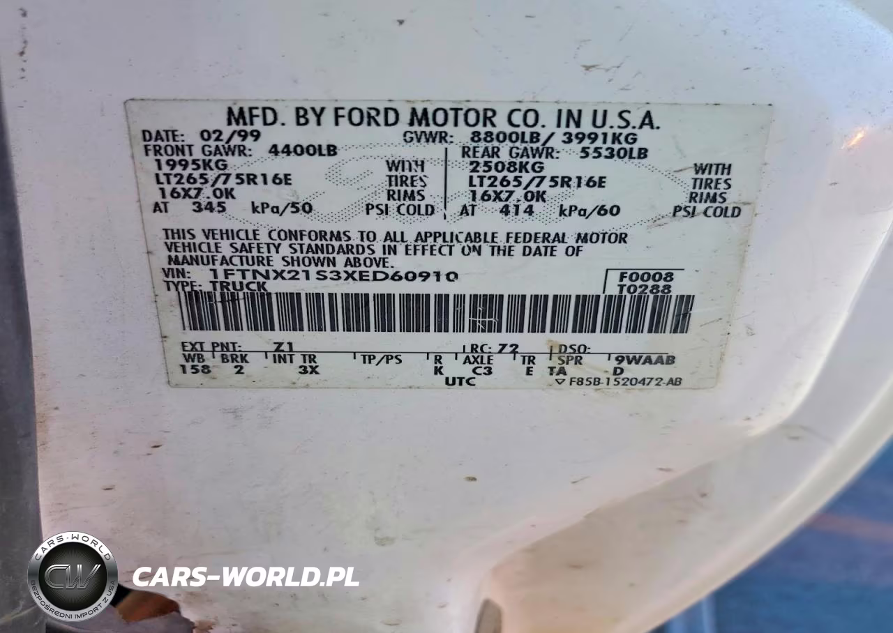 1999 Ford F250 Super Duty VIN:1FTNX21S3XED60910 - 12
