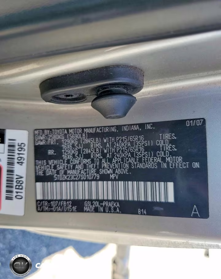 2007 Toyota Sienna Ce 8-Passenger VIN:5TDZK23C27S010779 - 13