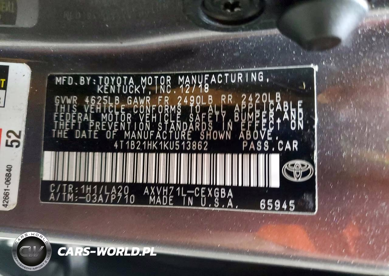2019 Toyota Camry Hybrid Xle VIN:4T1B21HK1KU513862 - 12