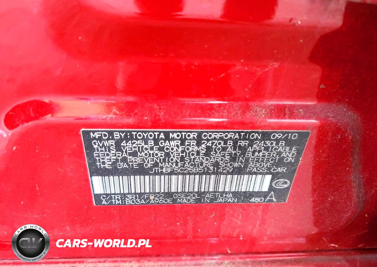 2011 Lexus Is 250 Base VIN:JTHBF5C25B5131429 - 12