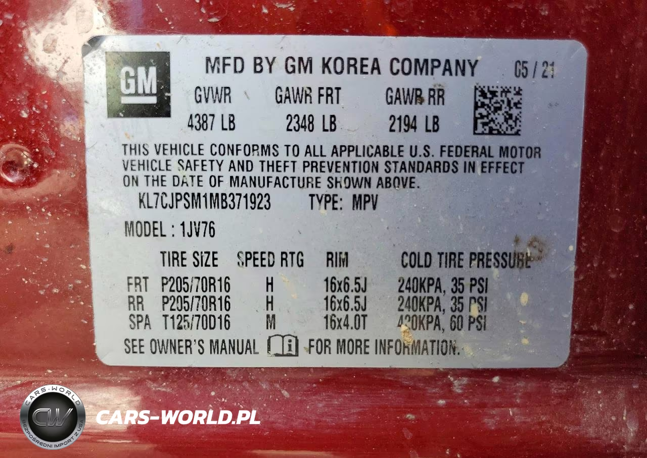 2021 Chevrolet Trax 1Lt VIN:KL7CJPSM1MB371923 - 13