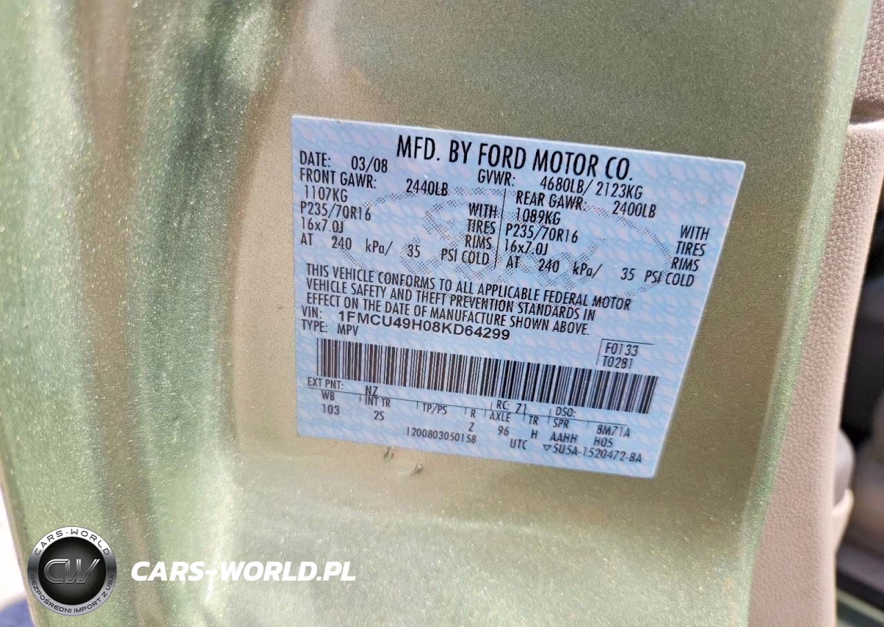 2008 Ford Escape Hev VIN:1FMCU49H08KD64299 - 13
