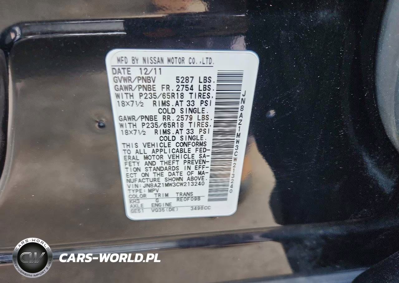 2012 Nissan Murano S VIN:JN8AZ1MW3CW213240 - 13
