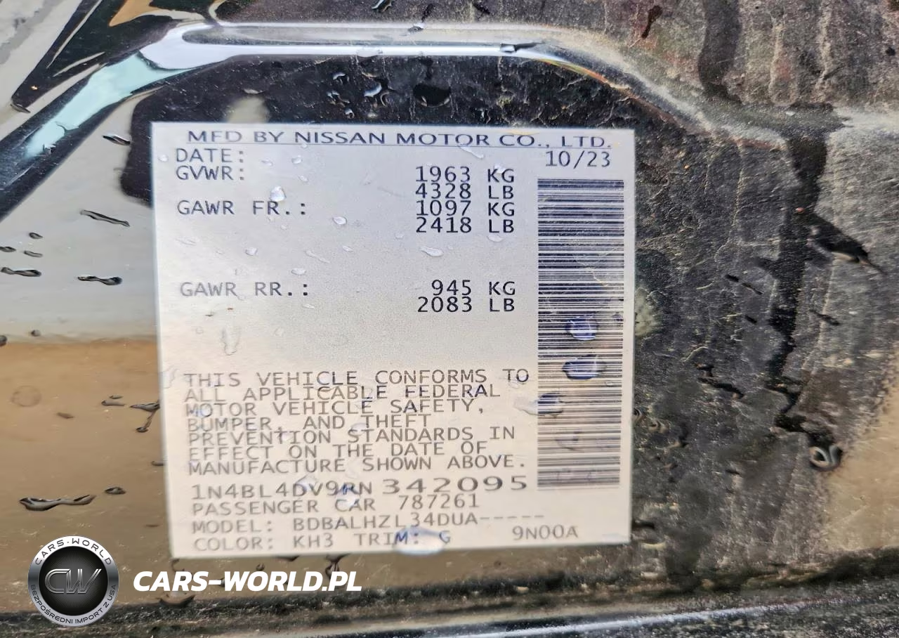 2024 Nissan Altima Sv VIN:1N4BL4DV9RN342095 - 12