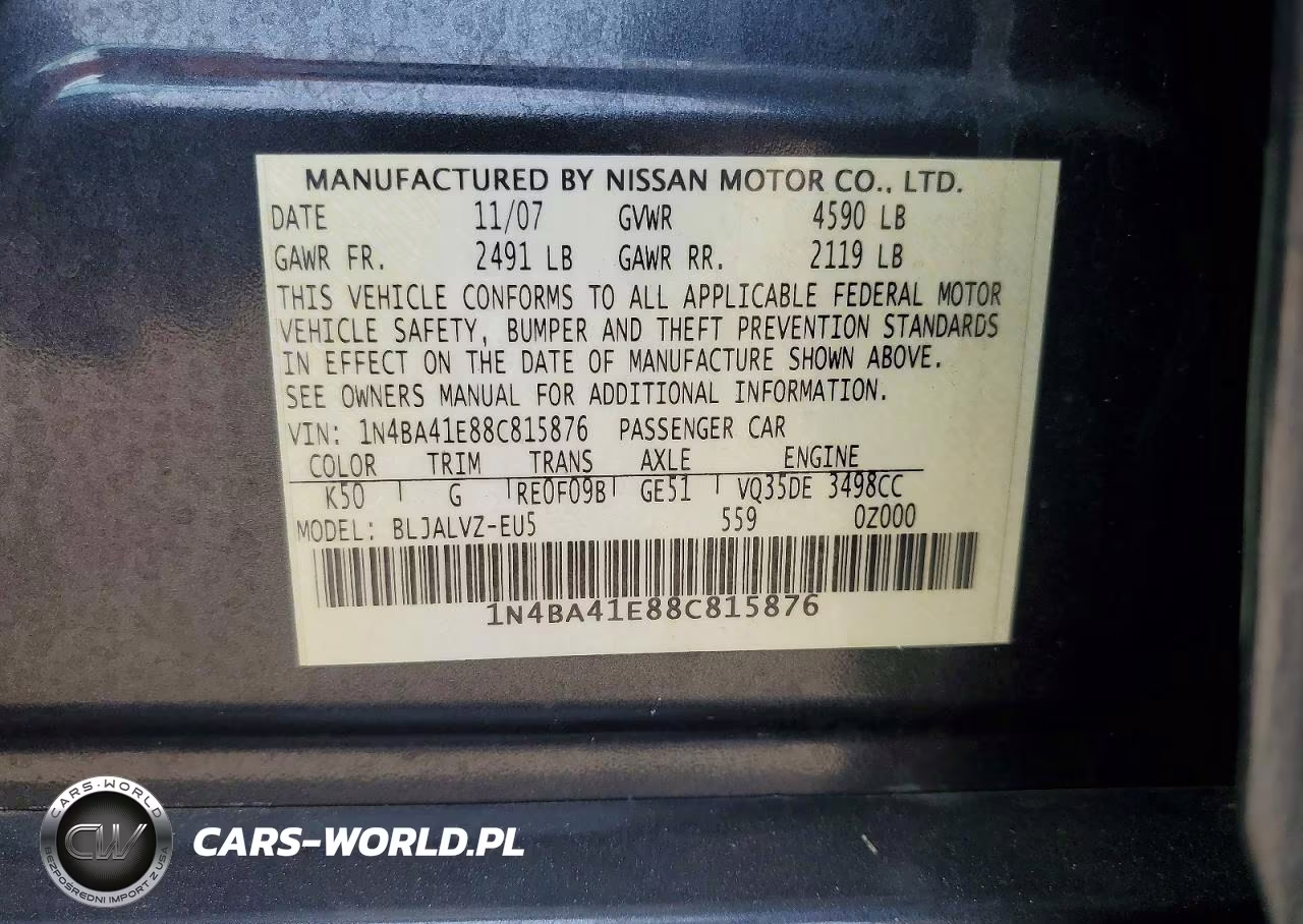 2008 Nissan Maxima 3.5 Se VIN:1N4BA41E88C815876 - 12