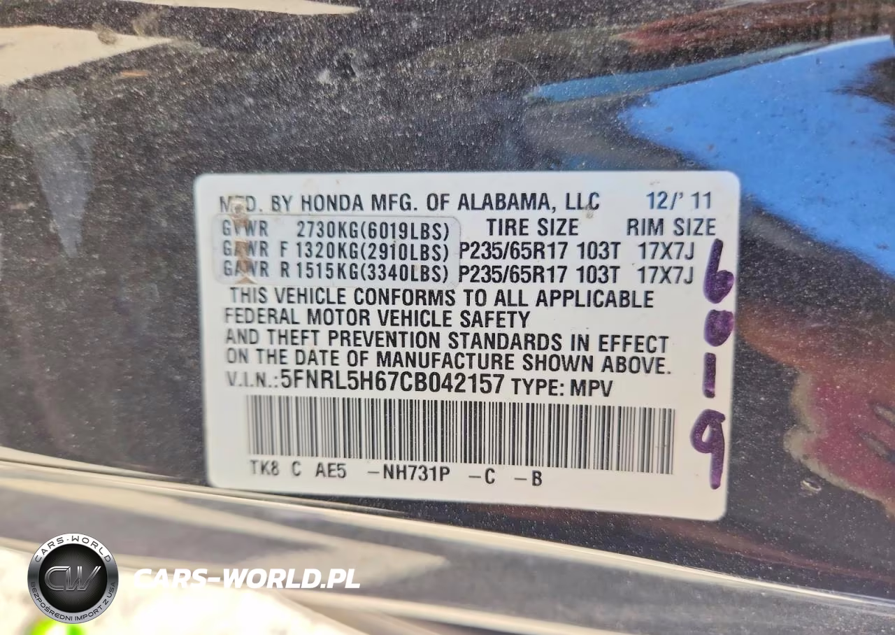 2012 Honda Odyssey Exl VIN:5FNRL5H67CB042157 - 13