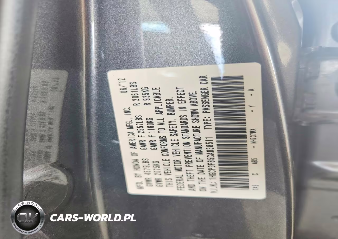 2012 Honda Accord Exl VIN:1HGCP3F85CA038511 - 13