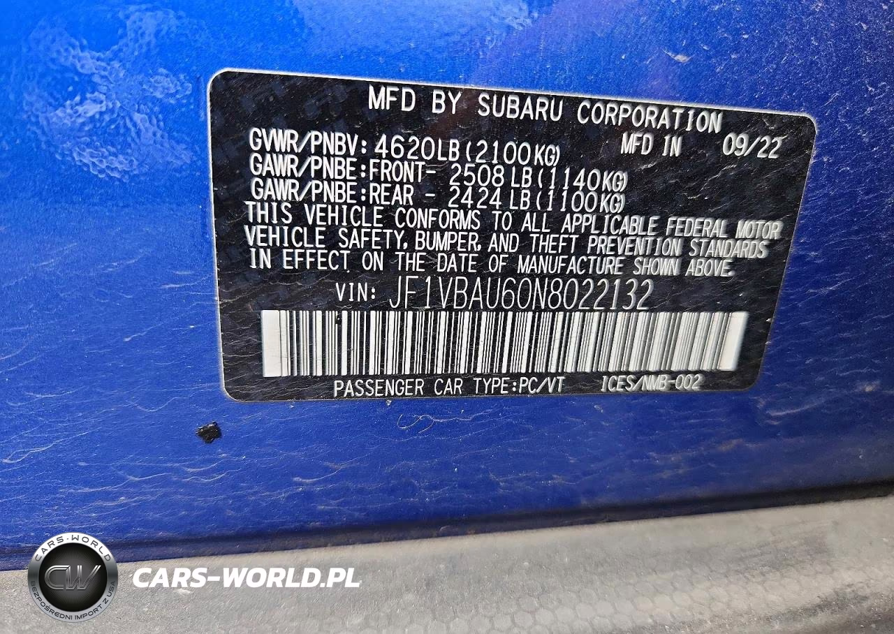 2022 Subaru Wrx Gt VIN:JF1VBAU60N8022132 - 13