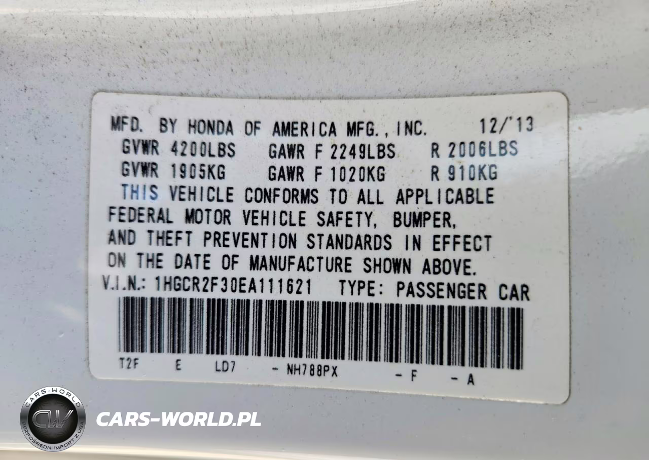 2014 Honda Accord Lx VIN:1HGCR2F30EA111621 - 12