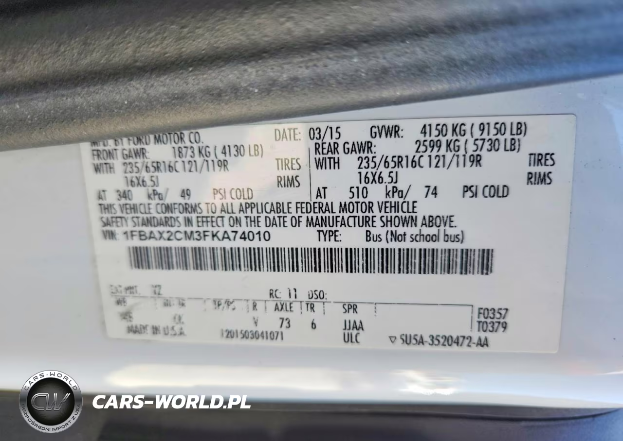 2015 Ford Transit T-350 VIN:1FBAX2CM3FKA74010 - 14