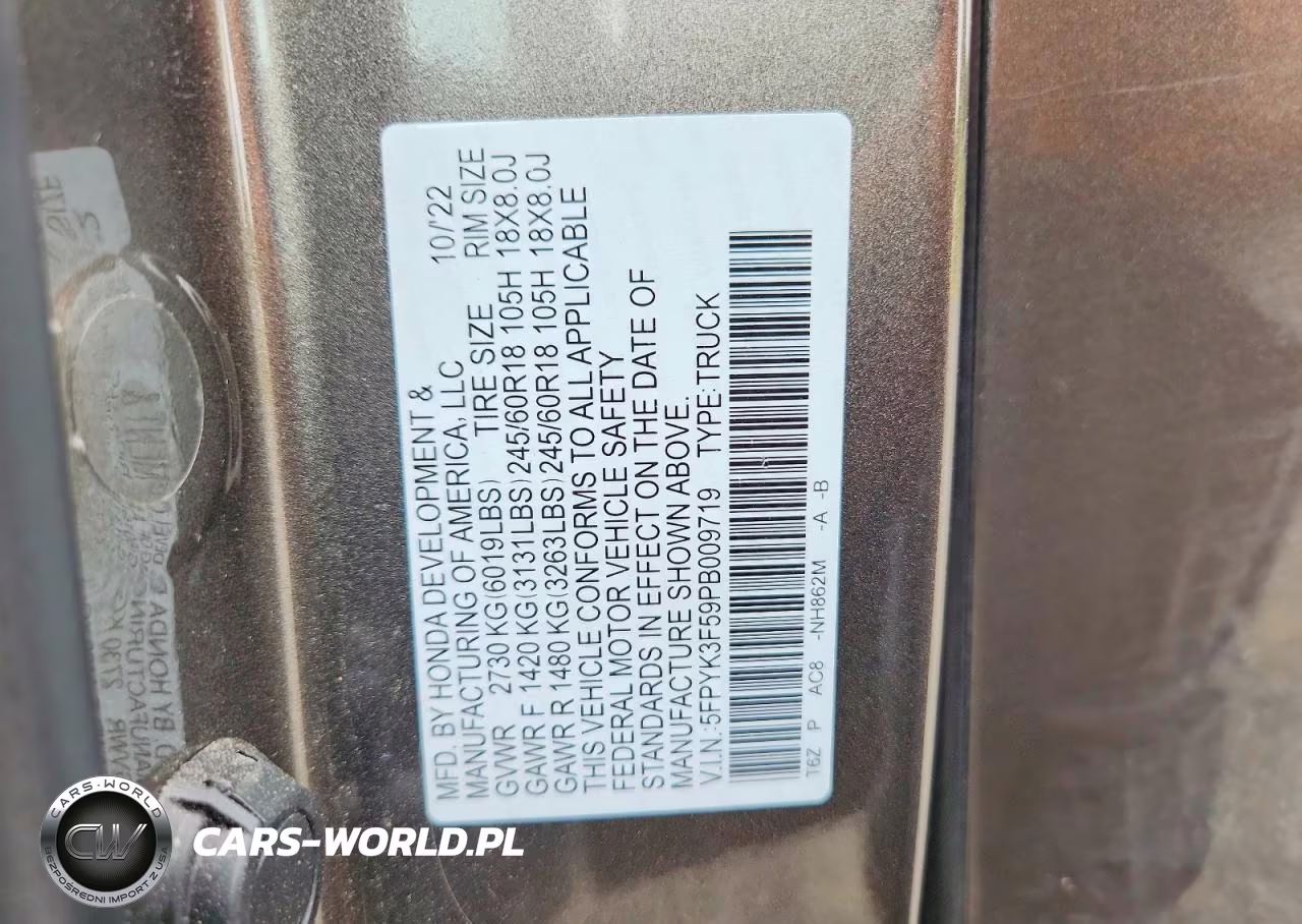 2023 Honda Ridgeline Rtl VIN:5FPYK3F59PB009719 - 12