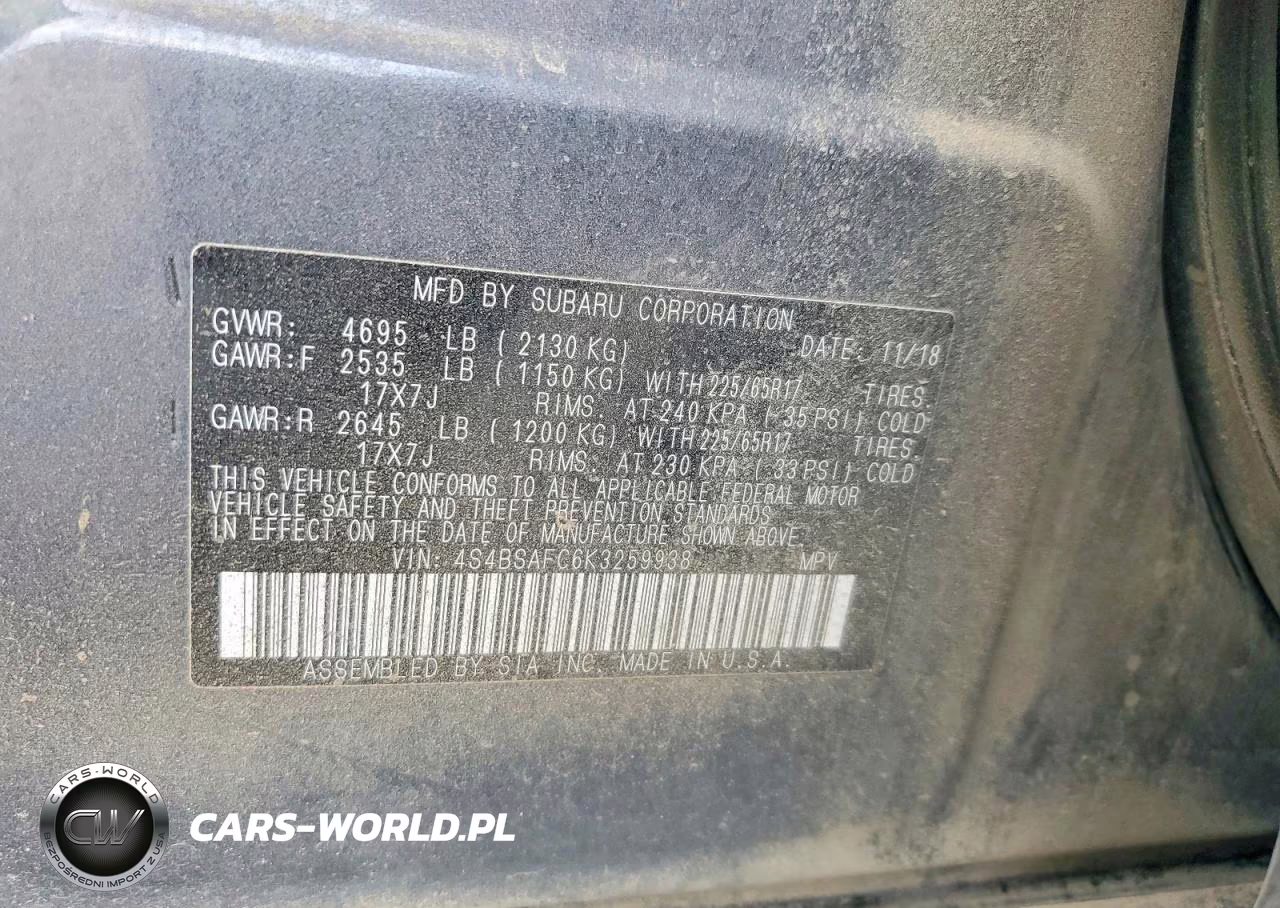2019 Subaru Outback 2.5I Premium VIN:4S4BSAFC6K3259938 - 13