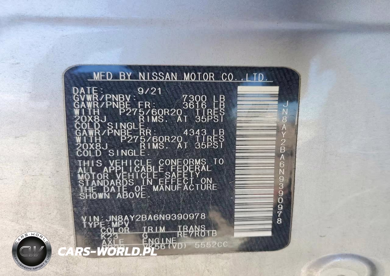 2022 Nissan Armada Sl VIN:JN8AY2BA6N9390978 - 13