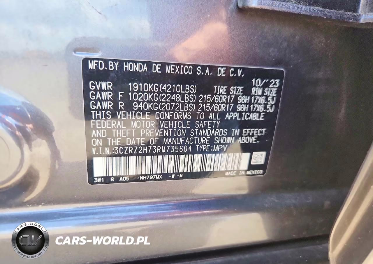 2024 Honda Hr-V Exl VIN:3CZRZ2H73RM735604 - 13