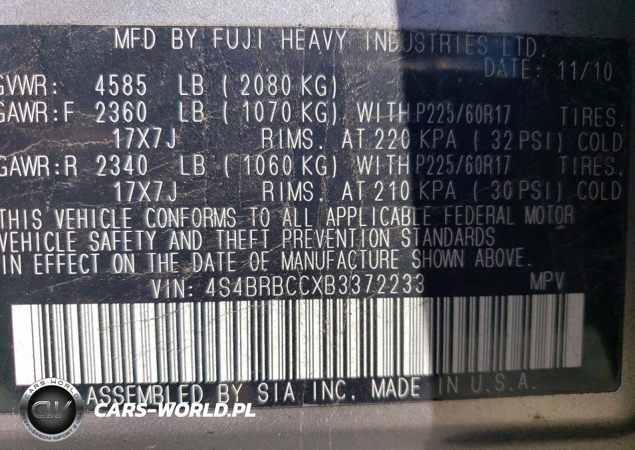 2011 Subaru Outback 2.5I Premium VIN:4S4BRBCCXB3372233 - 12