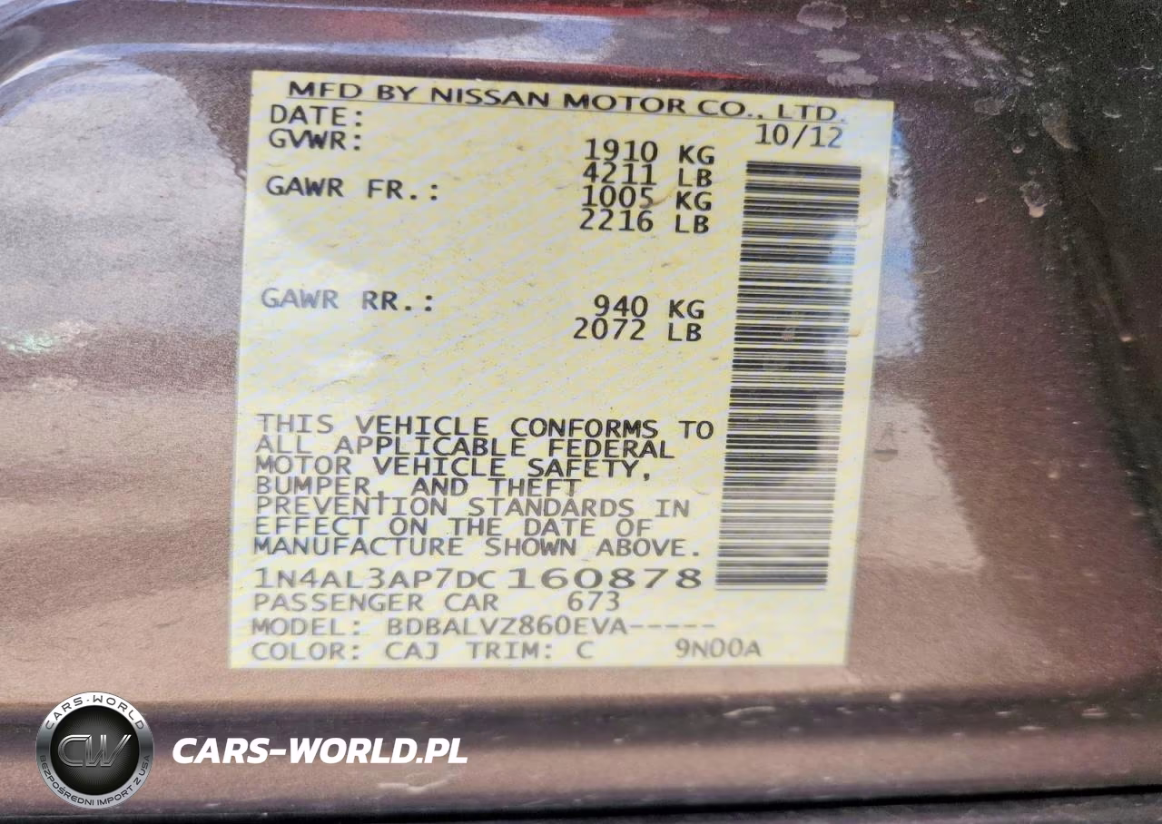 2013 Nissan Altima 2.5 VIN:1N4AL3AP7DC160878 - 12