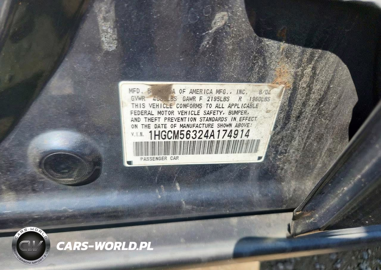 2004 Honda Accord Lx VIN:1HGCM56324A174914 - 12