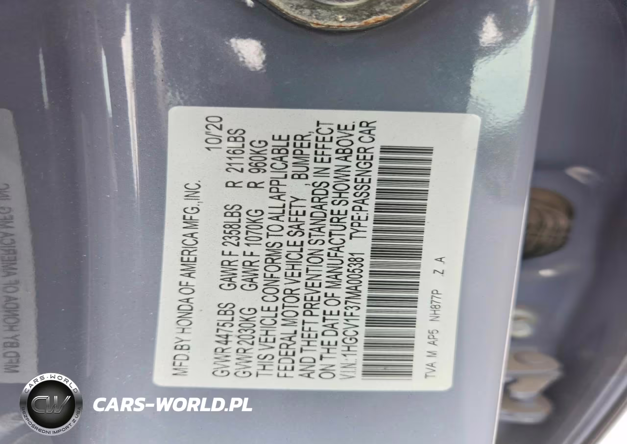 2021 Honda Accord Sport VIN:1HGCV1F37MA005381 - 12