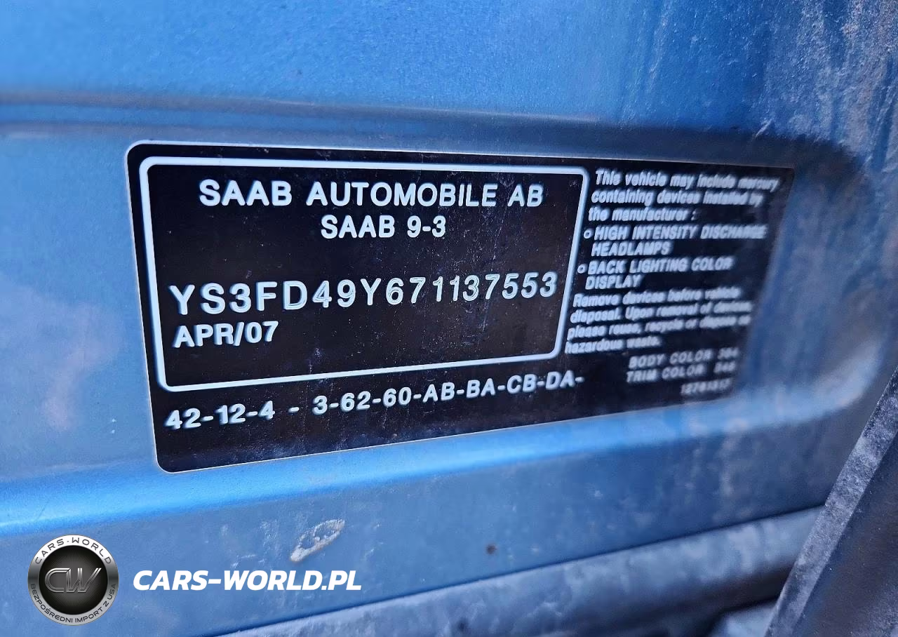 2007 Saab 9-3 2.0T VIN:YS3FD49Y671137553 - 12