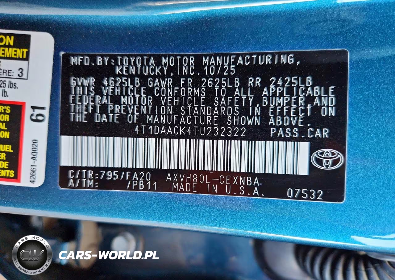 2026 Toyota Camry Le VIN:4T1DAACK4TU232322 - 12