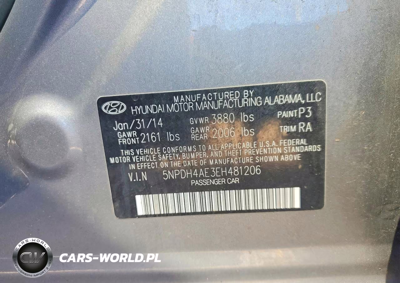 2014 Hyundai Elantra Limited VIN:5NPDH4AE3EH481206 - 12