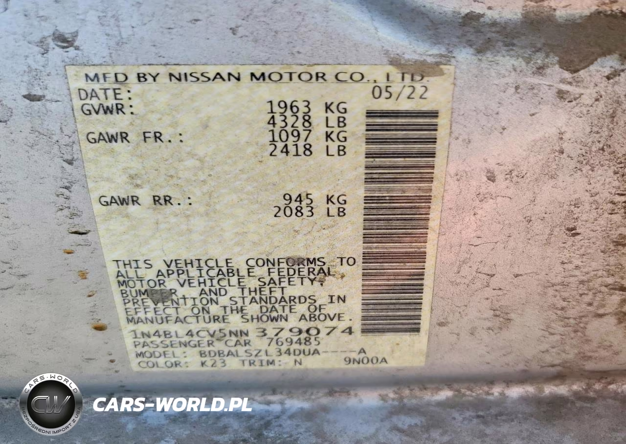 2022 Nissan Altima Sr VIN:1N4BL4CV5NN379074 - 12