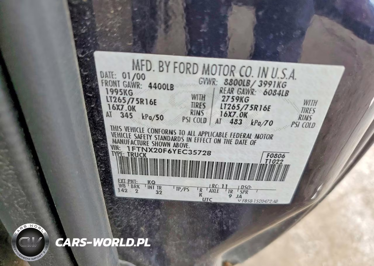 2000 Ford F250 Super Duty VIN:1FTNX20F6YEC35728 - 12