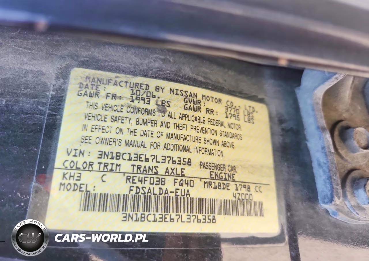 2007 Nissan Versa 1.8 S VIN:3N1BC13E67L376358 - 12