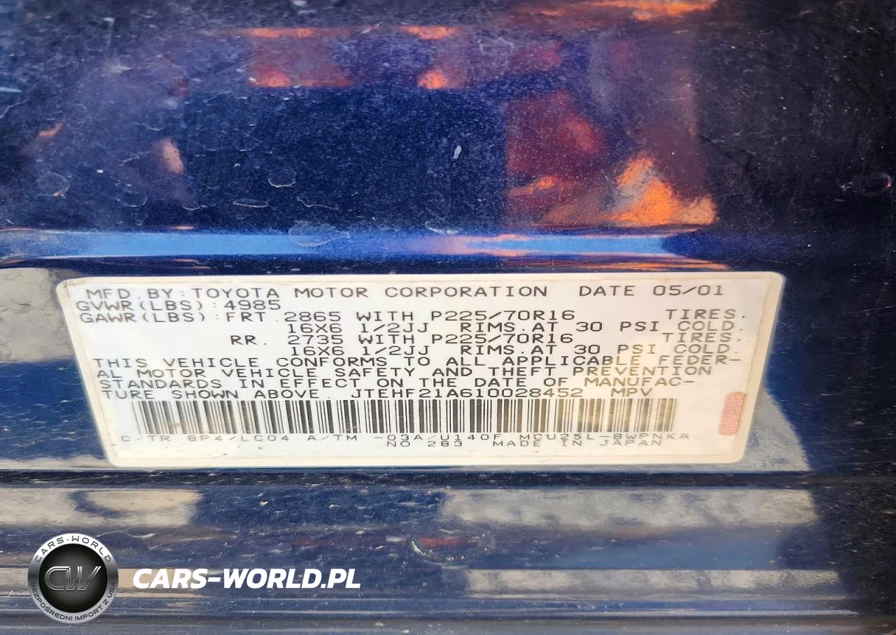 2001 Toyota Highlander Base VIN:JTEHF21A610028452 - 13
