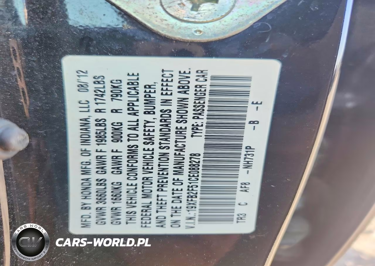 2012 Honda Civic Lx VIN:19XFB2F51CE088278 - 12