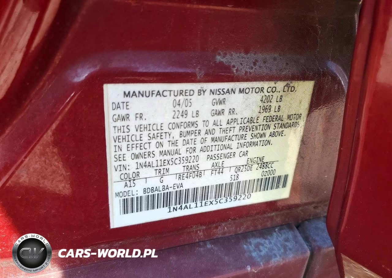 2005 Nissan Altima 2.5 VIN:1N4AL11EX5C359220 - 13